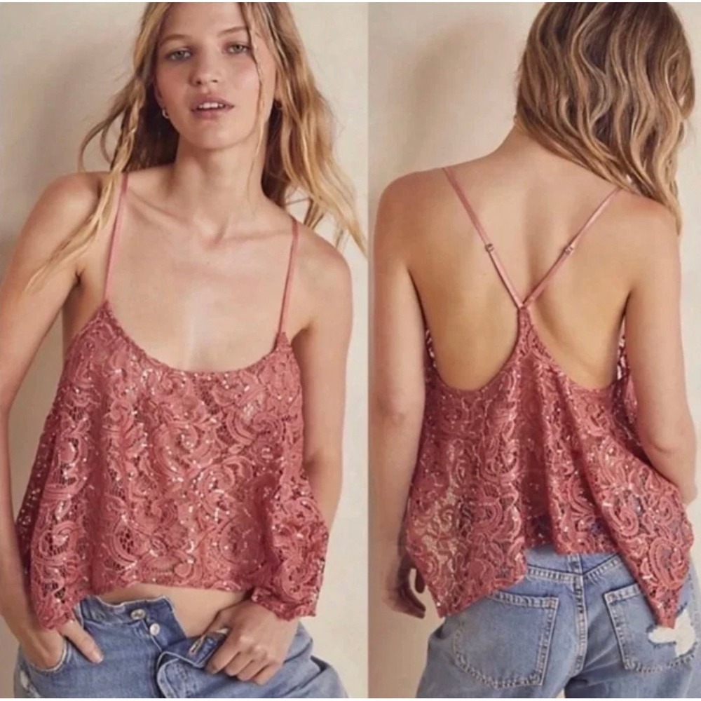 Intimately Free People Best India‎ Sequin Cami Womens XS Rose Boho Cropped Tank